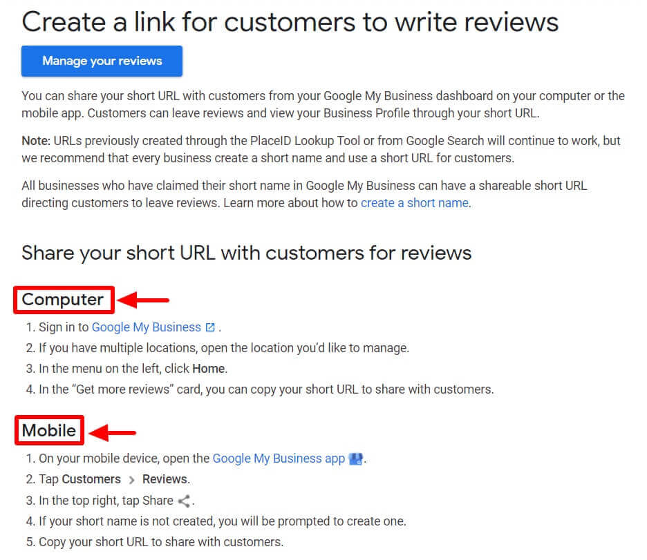 Google Review shareable link