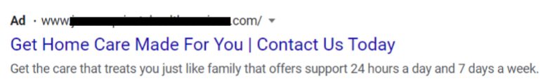 Home care Google Ad Example Home care Google Ad Example