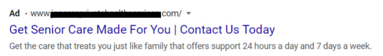 GHCT - Senior Home Care Google Ad Example GHCT - Senior Home Care Google Ad Example